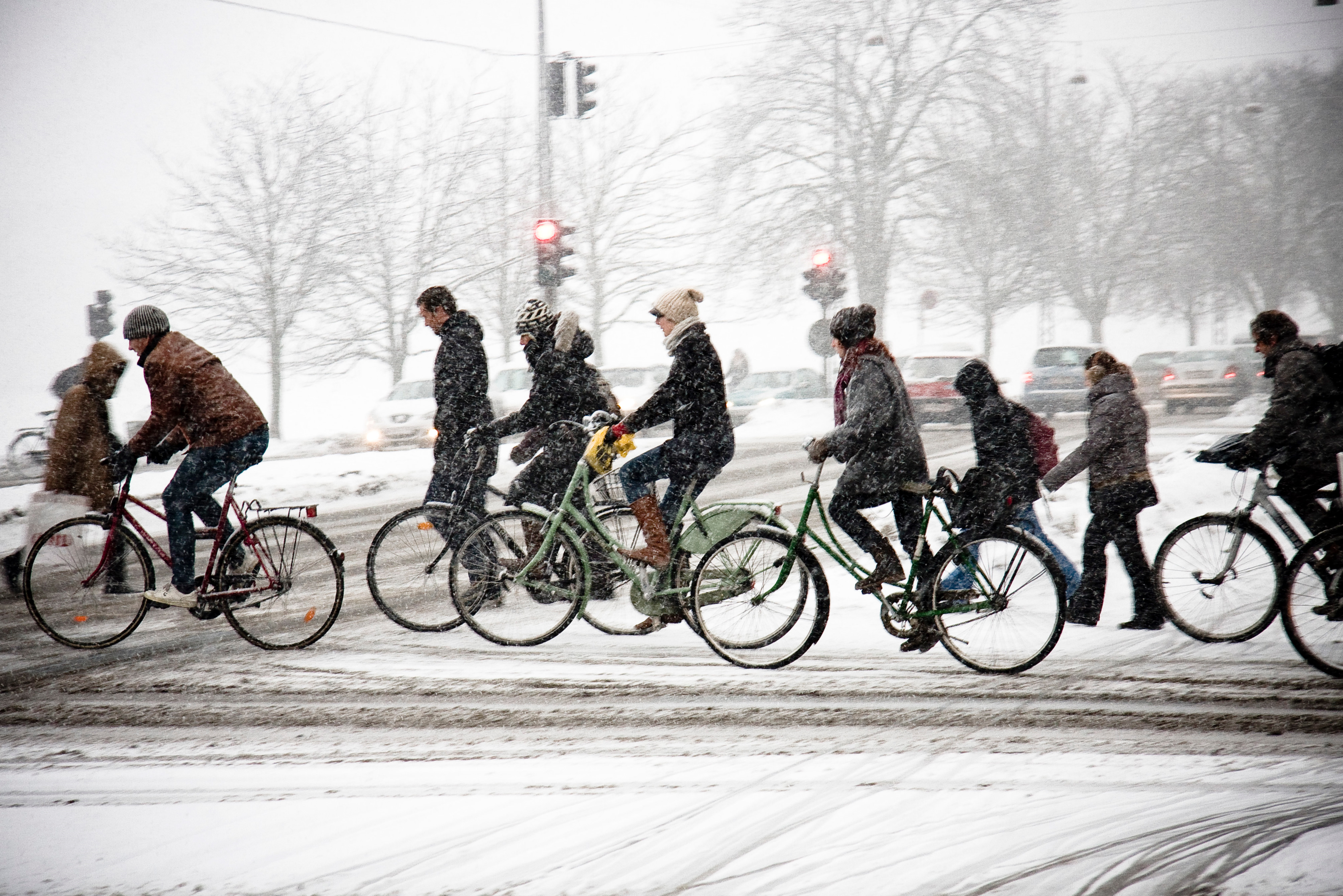 Зима какие велосипеды. Копенгаген велоинфраструктура. Велосипед зимой. Велосипедист зимой. На Велике зимой.